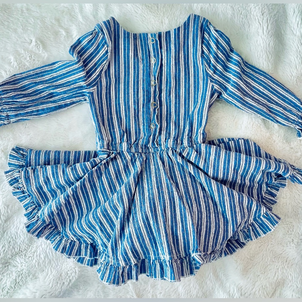 LITTLE MINIS | 2T | RUFFLE BLUE & WHITE STRIPED DRESS - Picture 2 of 6